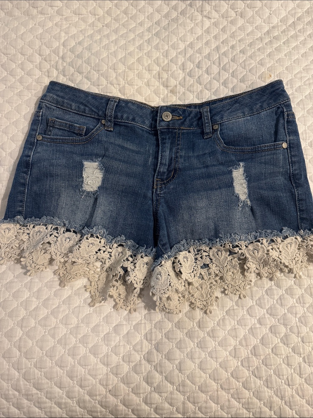 Alter’d state Denim Lace-Trim Women's Shorts in Dark Blue